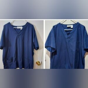 TWO Women's Scrubs Top, Blue.  Apple Life. #5110 & 5114. Size 2X. "V" neck